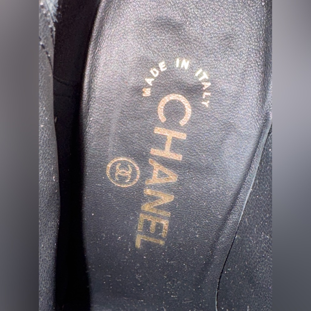 Chanel Black Pearl-Embellished Suede Ankle Boots - Women with golden CC heels - Picture 8 of 16